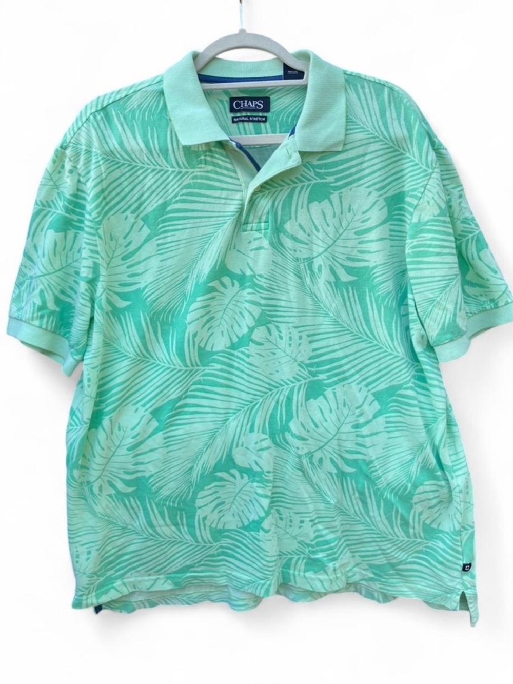 Chaps Men's Mint Tropical Leaf Polo in Seafoam